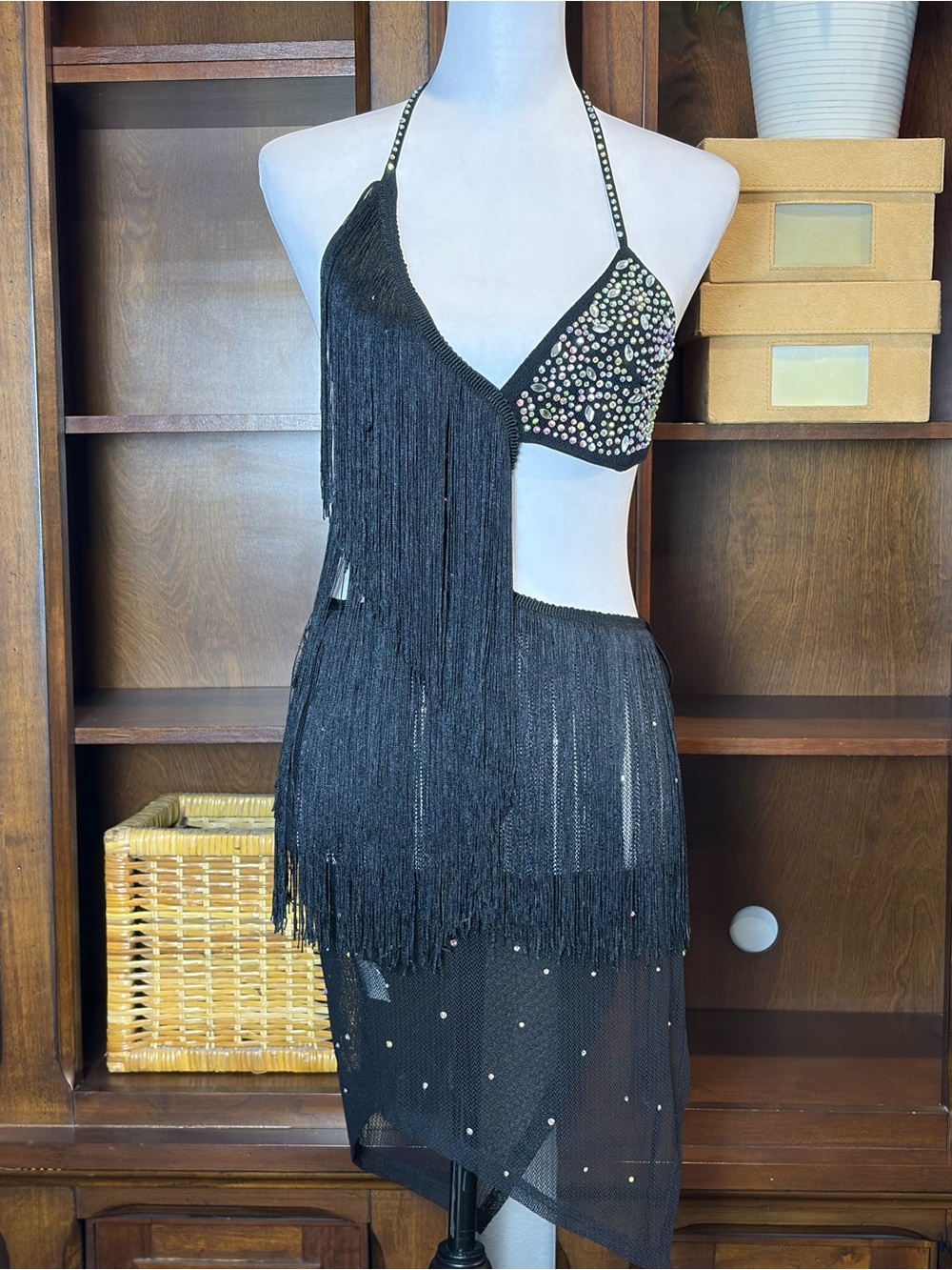 NWT 12th Tribe LeAnn Black Rhinestone Fringe Mini Dress | Size L - Picture 3 of 16